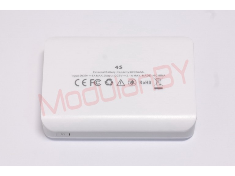 4S-WT (Белая) 5V 6000mAh input 5V 1A max , output 5V 2,1A max , фонарик
