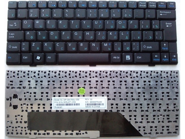 Клавиатура RUS для MSI WIND U100 U90 U110 U120 черная