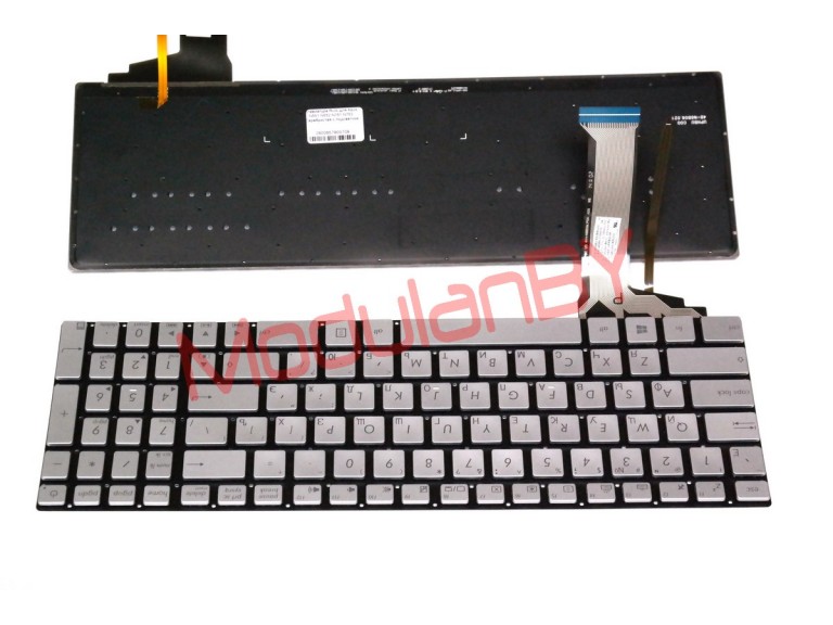 Клавиатура RUS для Asus N551 N552 N751 N752 Серебристая с подсветкой