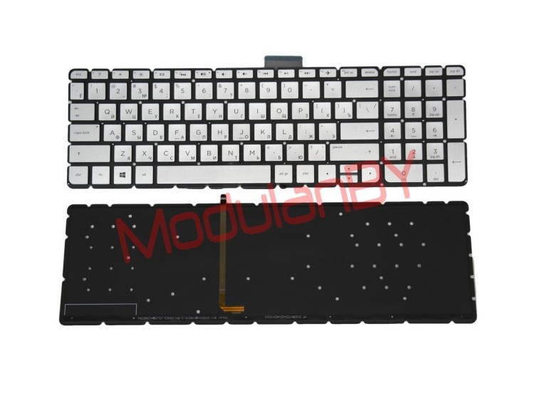 Клавиатура RUS для HP 15-AU small enter Серебристая с подсветкой