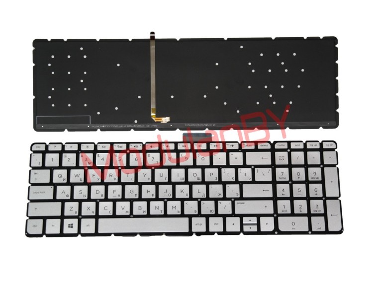 Клавиатура RUS для HP 15-AU small enter Серебристая с подсветкой