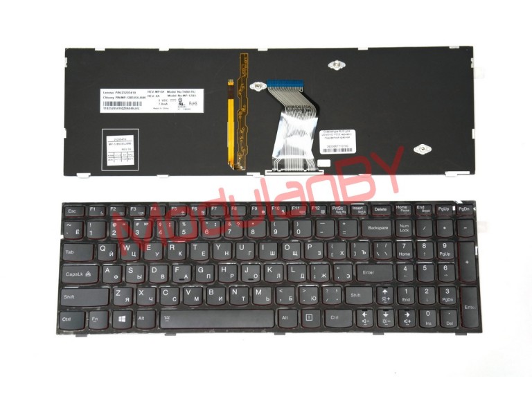 Клавиатура RUS для LENOVO Y510 черная с подсветкой красной