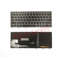 Клавиатура для HP EliteBook 830 G5 черная с подсветкой серая рамка , с трекпоинтом