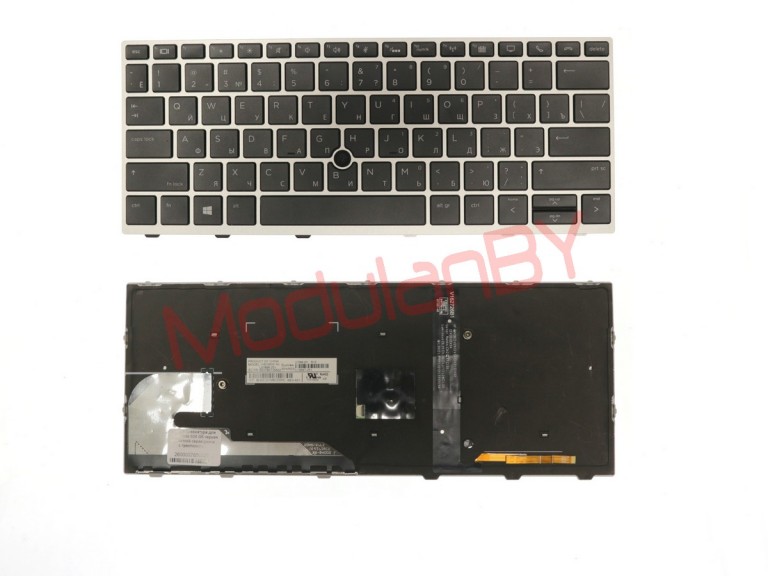Клавиатура для HP EliteBook 830 G5 черная с подсветкой серая рамка , с трекпоинтом