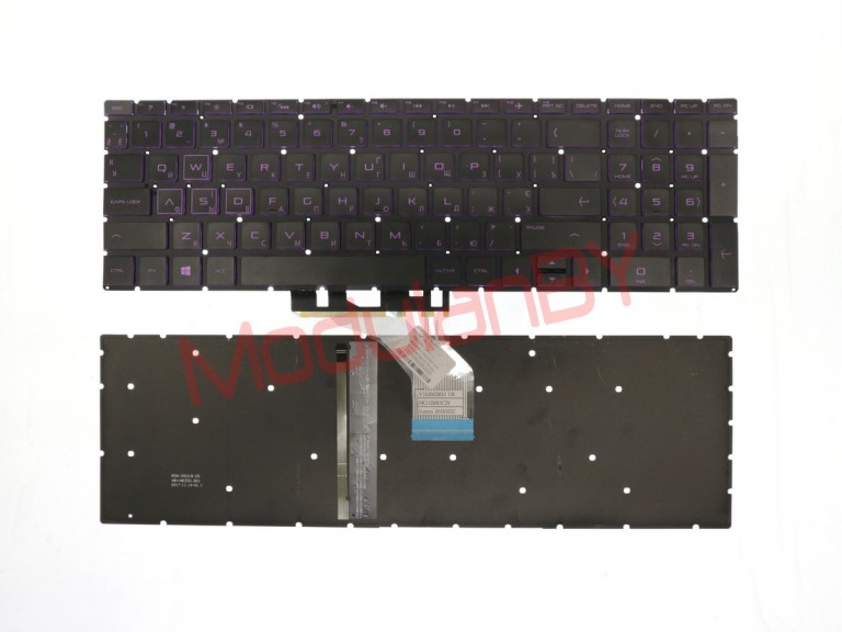 Клавиатура RU для HP 15-DA 15-dw 250 G7 Pavilion Gaming 15-ec черная с подсветкой фиолетовые буквы