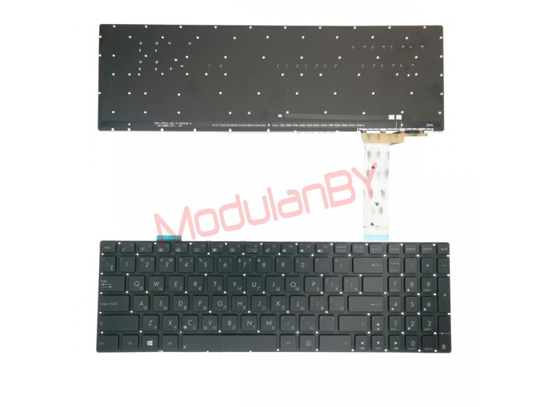 Клавиатура для  Asus  N550 N56 черная, без рамки, без трэкпоинта, с подсветкой
