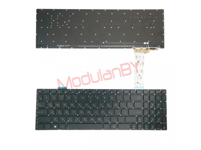 Клавиатура для  Asus  N550 N56 черная, без рамки, без трэкпоинта, с подсветкой