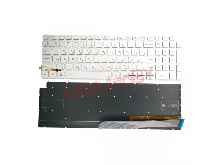 Клавиатура для Dell 15-7590 15-7591 серебристая, без рамки, без трэкпоинта, с подсветкой