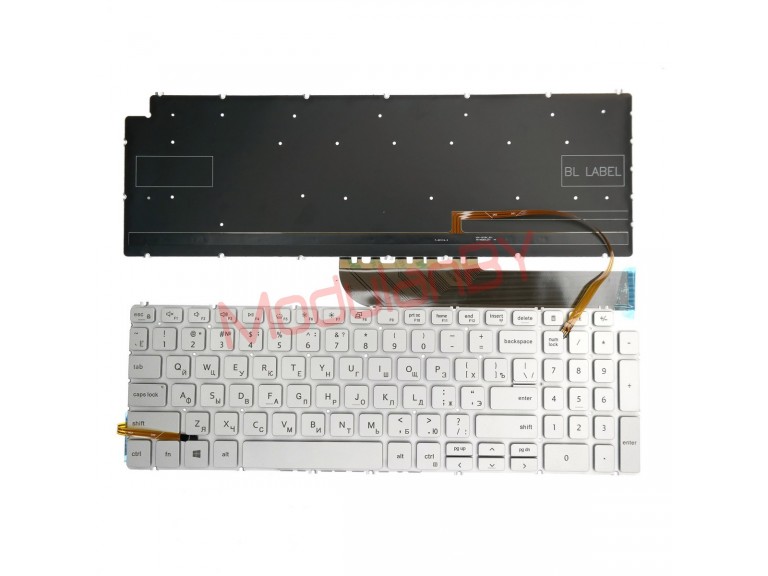 Клавиатура для Dell 15-7590 15-7591 серебристая, без рамки, без трэкпоинта, с подсветкой