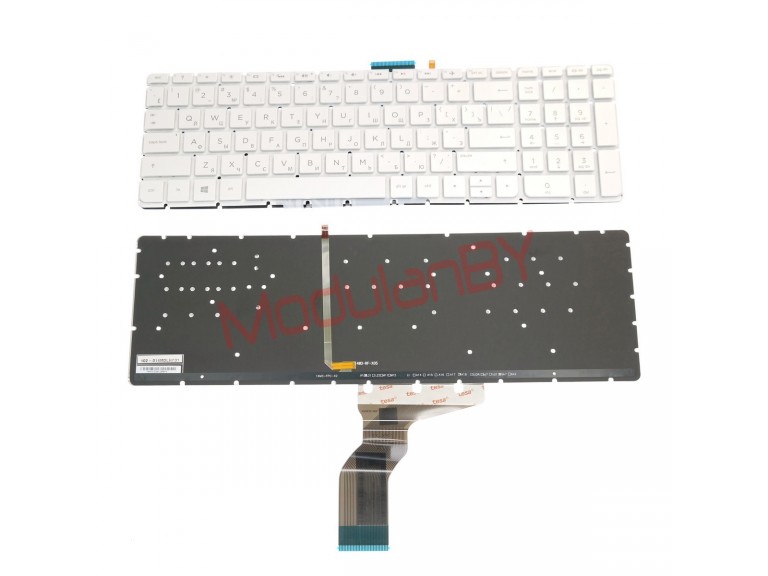 Клавиатура для  HP Pavilion 15-AB 15-BC  белая, без рамки, без трэкпоинта, с подсветкой