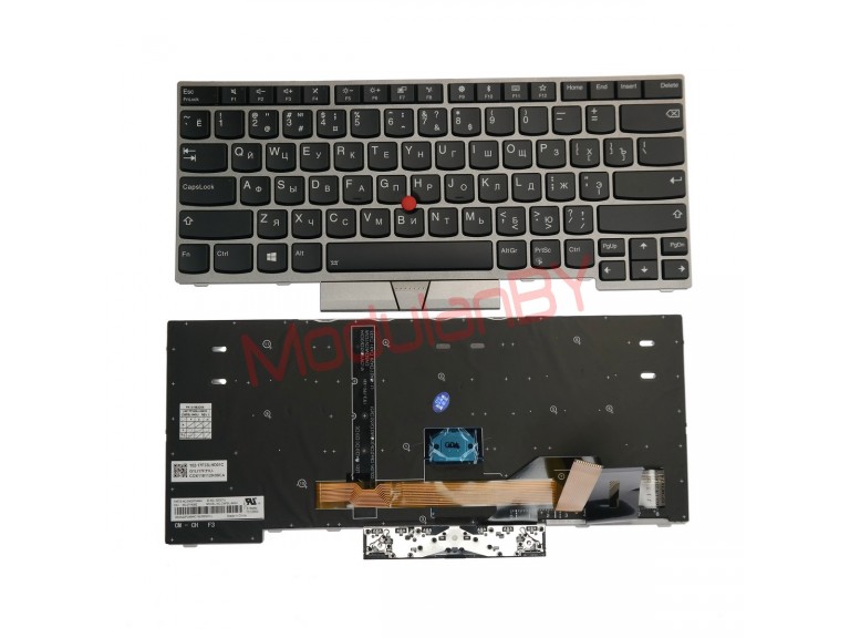 Клавиатура для  Lenovo ThinkPad E480 черная кнопка , серебристая рамка, с трэкпоинтом, с подсветкой