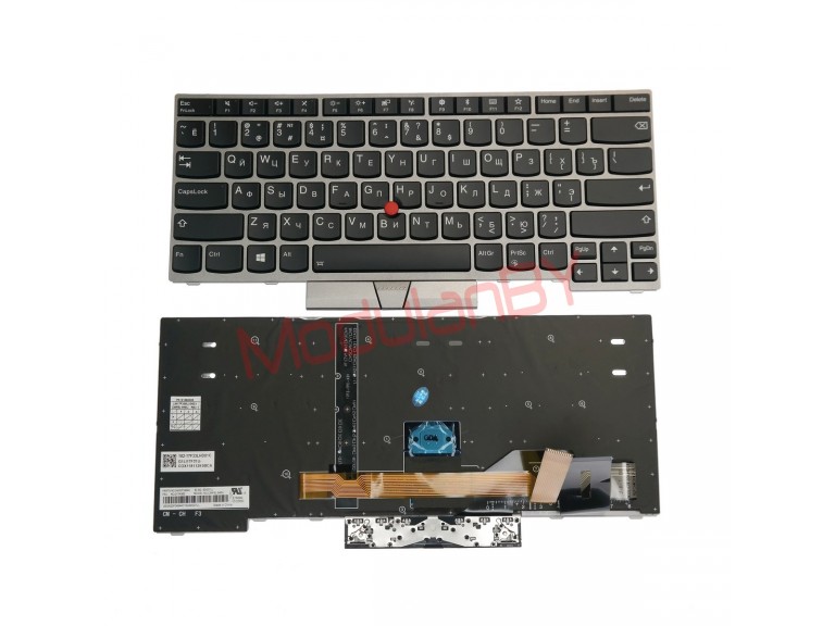 Клавиатура для  Lenovo ThinkPad E480 черная кнопка , серебристая рамка, с трэкпоинтом, с подсветкой