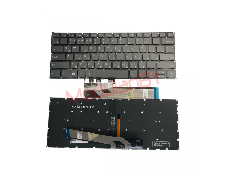 Клавиатура для  Lenovo YOGA 530-14 серая, без рамки, без трэкпоинта, с подсветкой