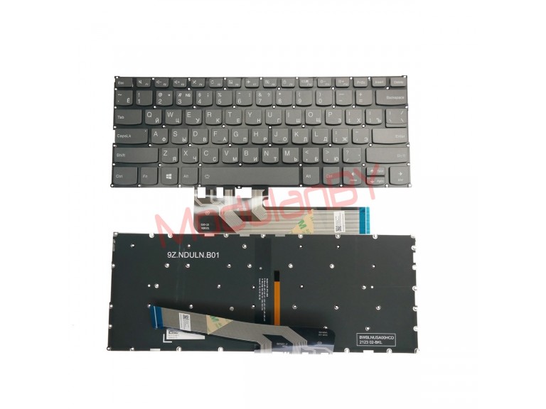 Клавиатура для  Lenovo YOGA 530-14 серая, без рамки, без трэкпоинта, с подсветкой