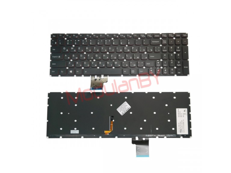 Клавиатура для Lenovo IdeaPad Y50-70 Y50 черная, красная окантовка, без рамки, с подсветкой