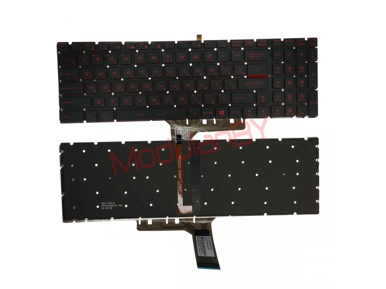 Клавиатура для  MSI  GS60 черная, красные буквы, красная окантовка, без рамки, с подсветкой