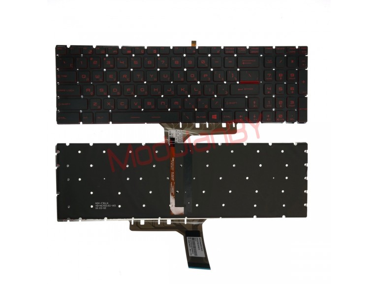 Клавиатура для  MSI  GS60 черная, красные буквы, красная окантовка, без рамки, с подсветкой