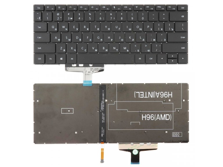 Клавиатура для ноутбука Huawei MateBook 13 черная без рамки, с подсветкой